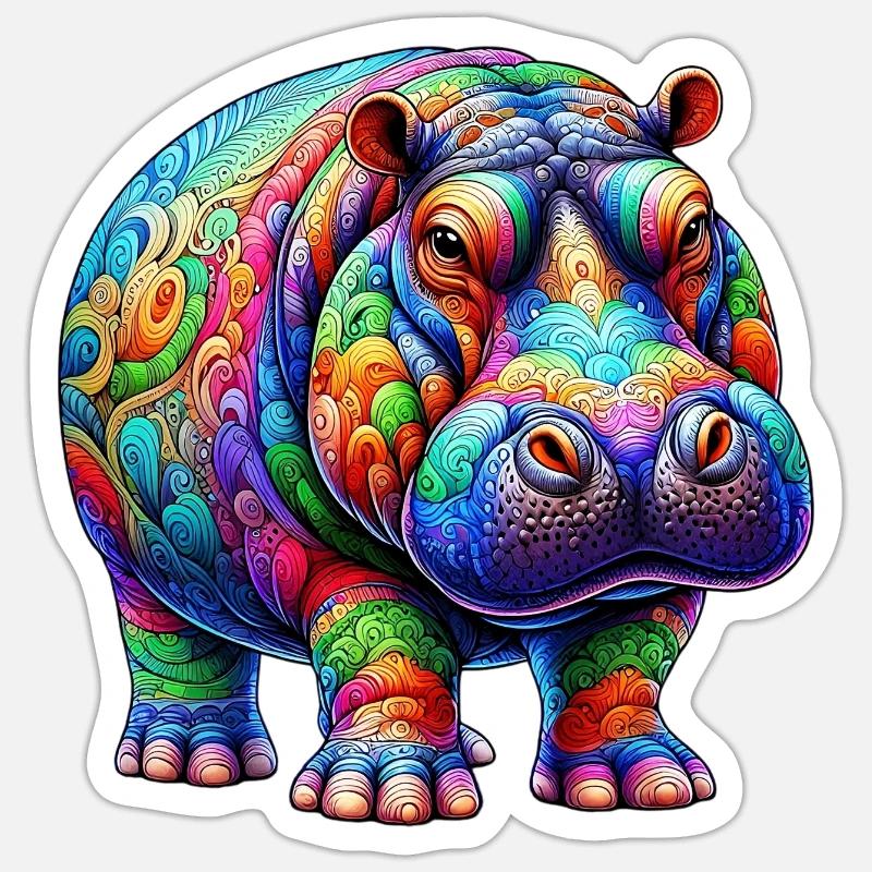 Nilpferd - Sticker Größe S (10 x 10 cm) - Mattweiß