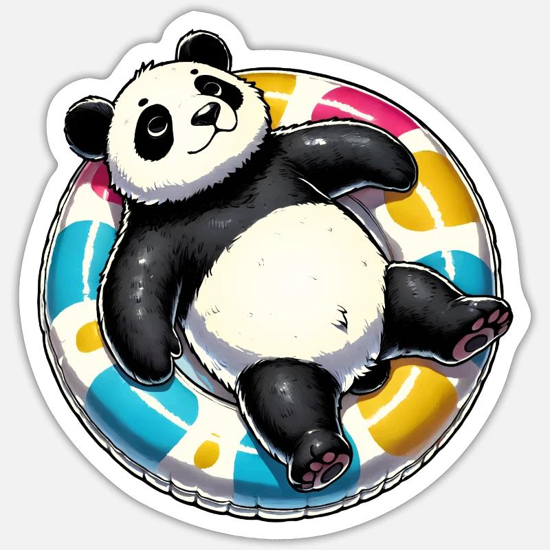 A relaxed panda on a swimming ring Sticker size S (10 x 10 cm)