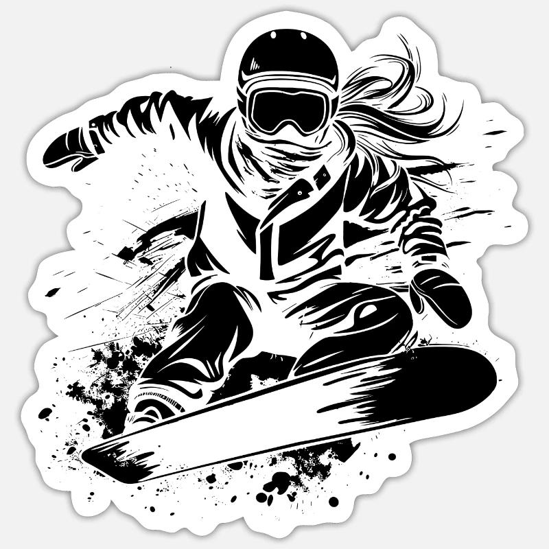 Snowboarder - Sticker taille S (10 x 10 cm) - blanc mat