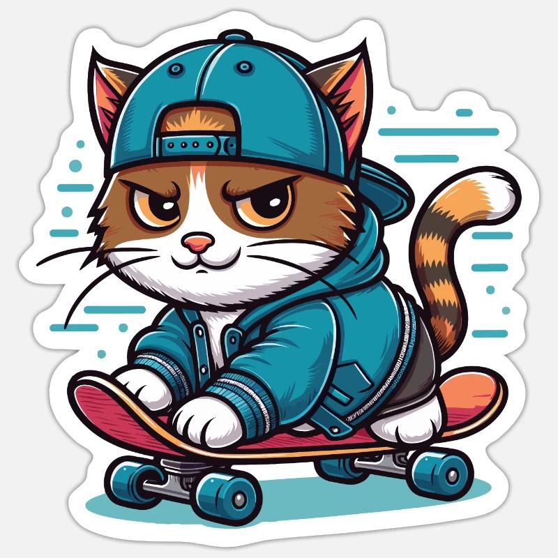 Chat forcé : patineur - Sticker taille S (10 x 10 cm) - blanc mat