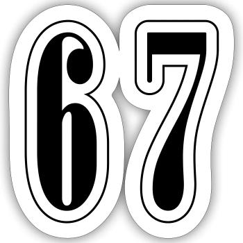 67 Zahl Symbol - Sticker Größe S (10 x 10 cm) - Mattweiß - Vorne