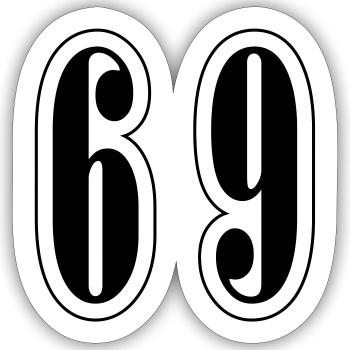69 Zahl Symbol - Sticker Größe S (10 x 10 cm) - Mattweiß - Vorne
