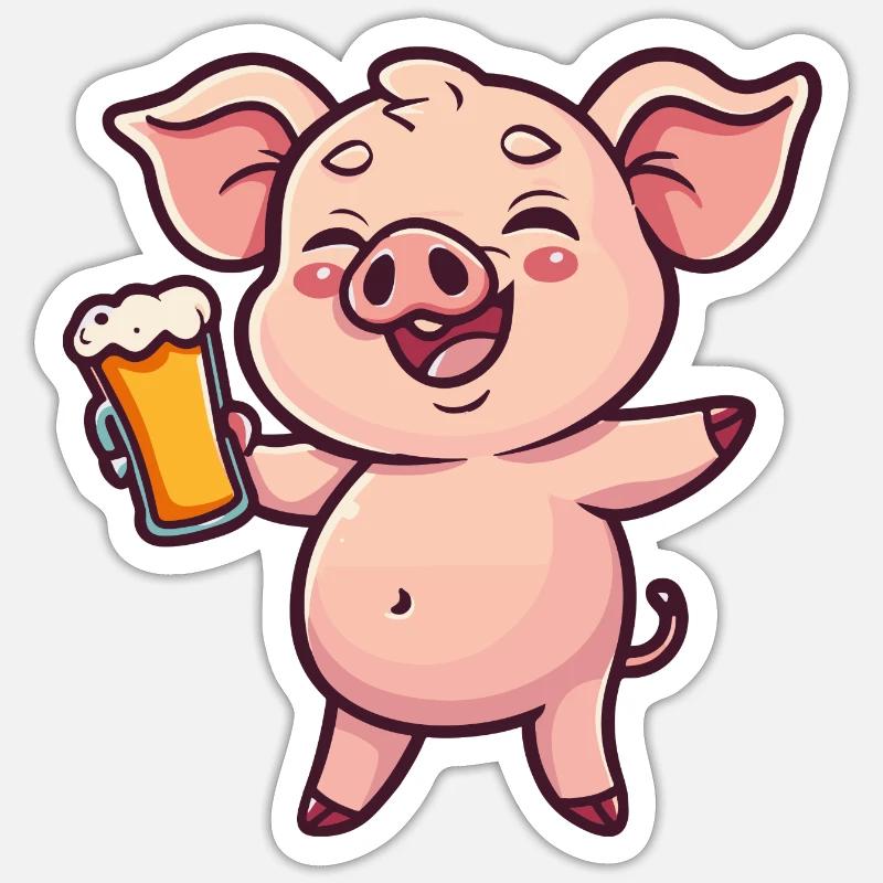 Schwein Bier Comic Party - Sticker Größe S (10 x 10 cm) - Mattweiß