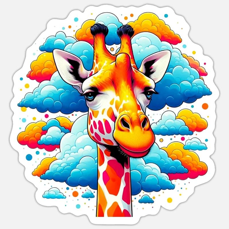 Giraffe with head in cloud clouds Sticker size S (10 x 10 cm)