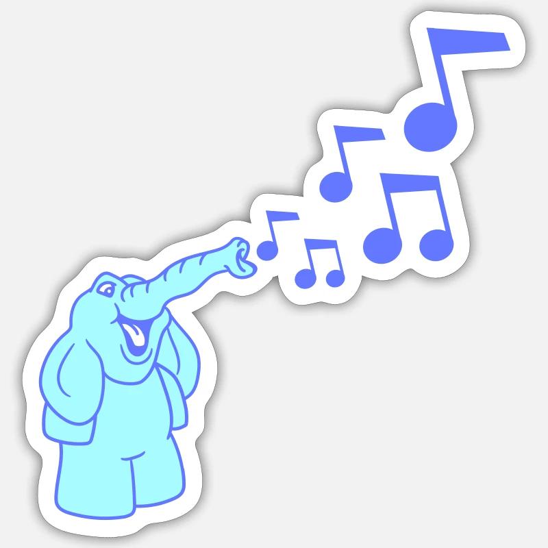 Mignon éléphant Notes de musique Trompe Sifflets Partitions - Sticker taille S (10 x 10 cm) - blanc mat