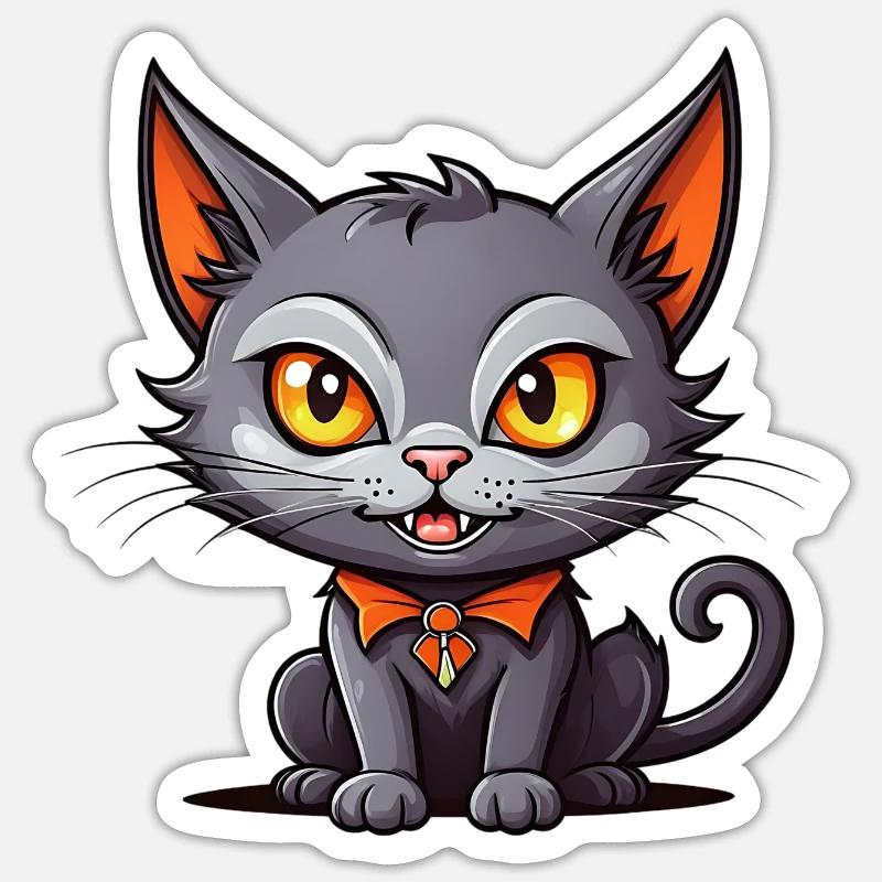 Chat vampire noir - Sticker taille S (10 x 10 cm) - blanc mat