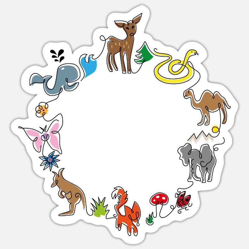 Animaux mignons dans le cercle Doodle Sticker taille S (10 x 10 cm)