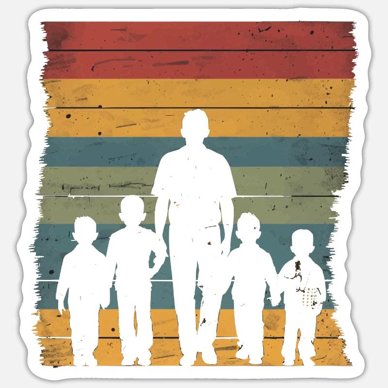 Vatertag Vater mit vier Söhnen retro vintage - Sticker Größe S (10 x 10 cm) - Mattweiß