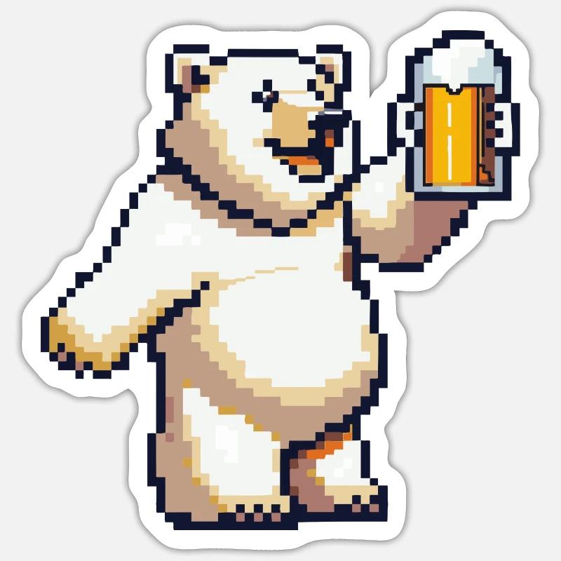 Eisbär Bier Pixel - Sticker Größe S (10 x 10 cm) - Mattweiß