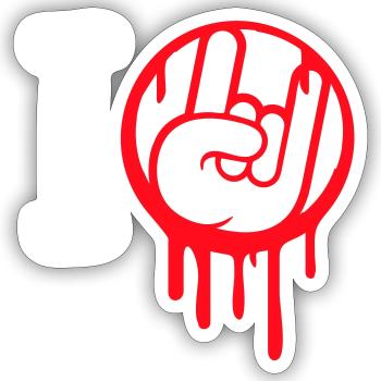 J’aime Heavy Metal Hard Rock Musique Main Geste Coeur - Sticker taille S (10 x 10 cm) - blanc mat - Devant