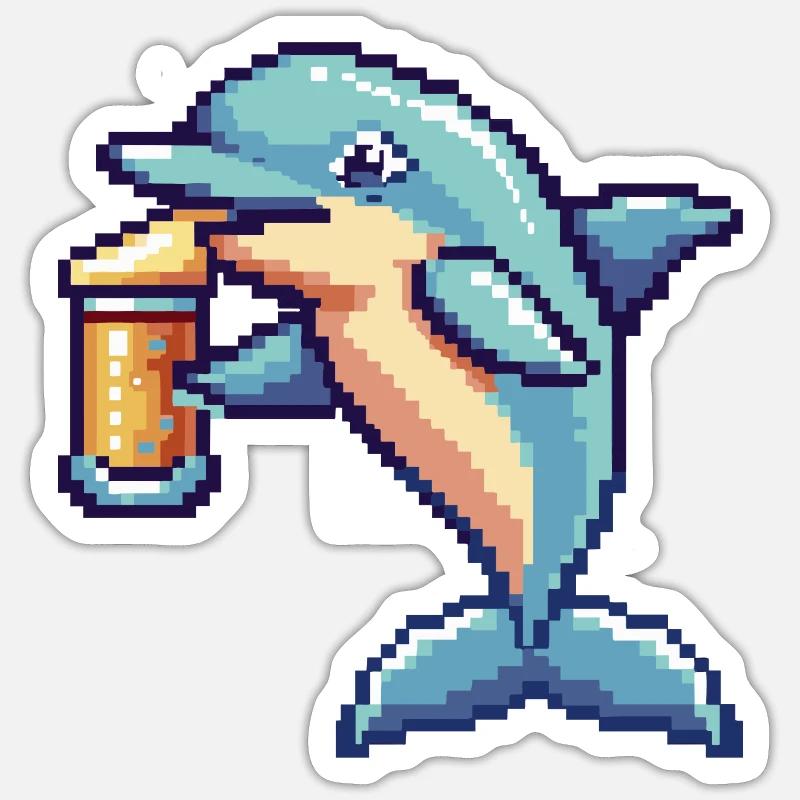 Delfin bière pixel - Sticker taille S (10 x 10 cm) - blanc mat