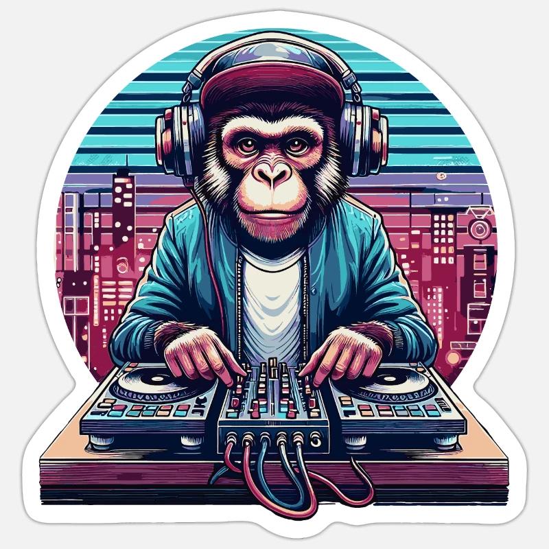 DJ Singe Moine Sticker taille S (10 x 10 cm)