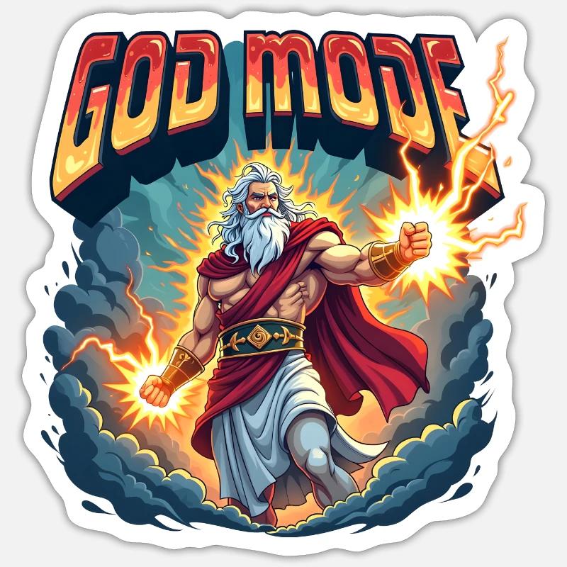 God Mode - Zeus throws lightning in the clouds Sticker size S (10 x 10 cm)