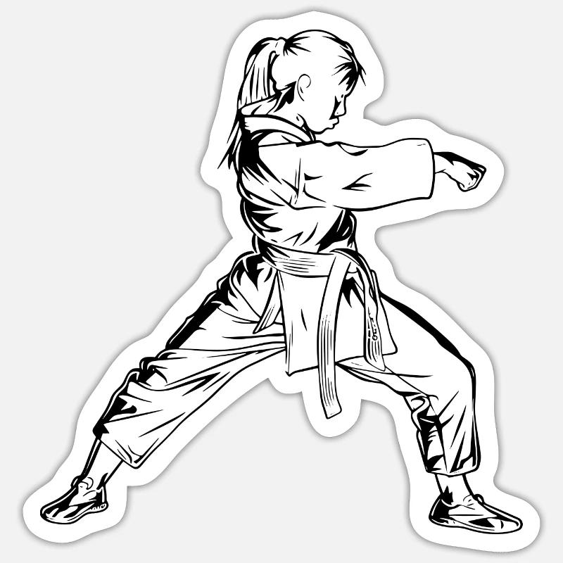 Karate Mädchen - Sticker Größe S (10 x 10 cm) - Mattweiß