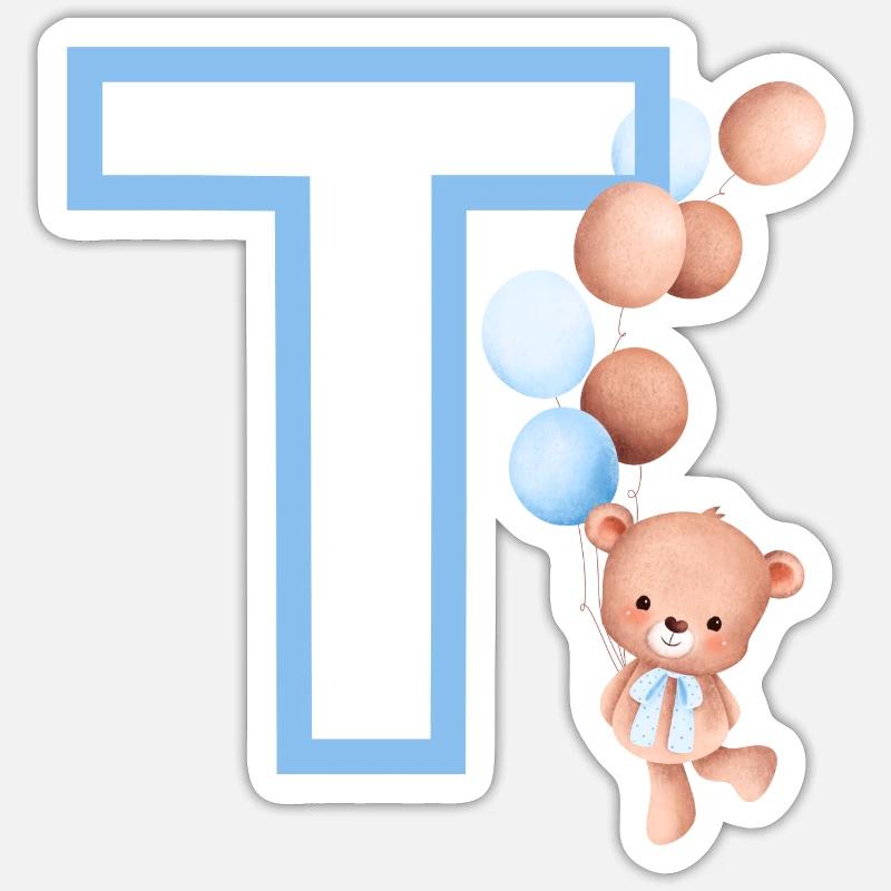 Blauer Buchstabe T Bär Sticker Größe S (10 x 10 cm)