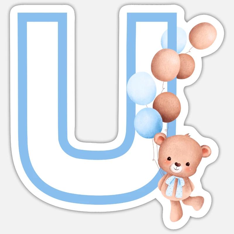 Blauer Buchstabe u Bär Sticker Größe S (10 x 10 cm)