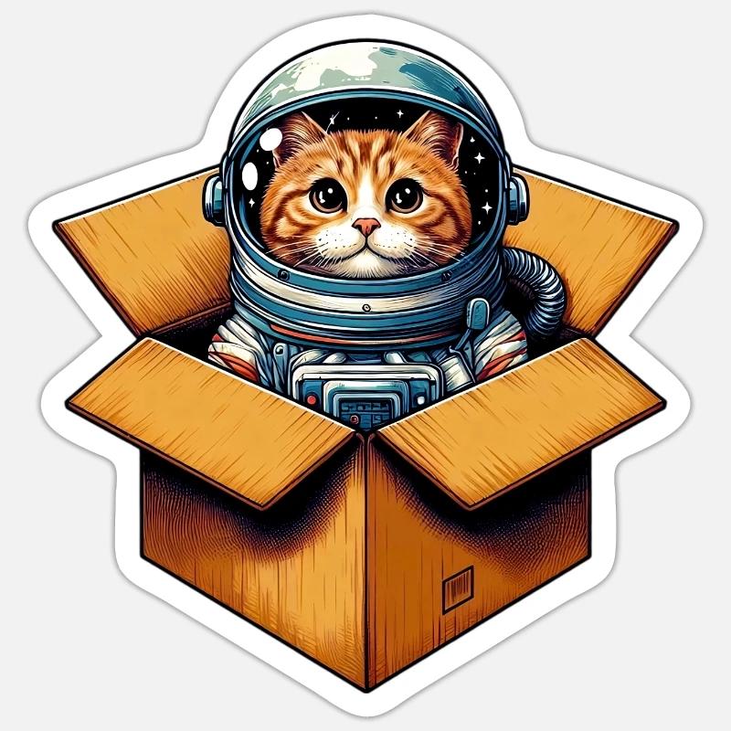 Chat astronaute - Sticker taille S (10 x 10 cm) - blanc mat