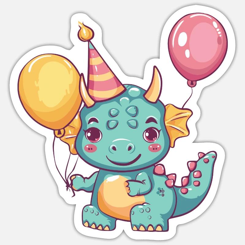 Dinosaur triceratops Birthday Comic - Sticker size S (10 x 10 cm) - white matte
