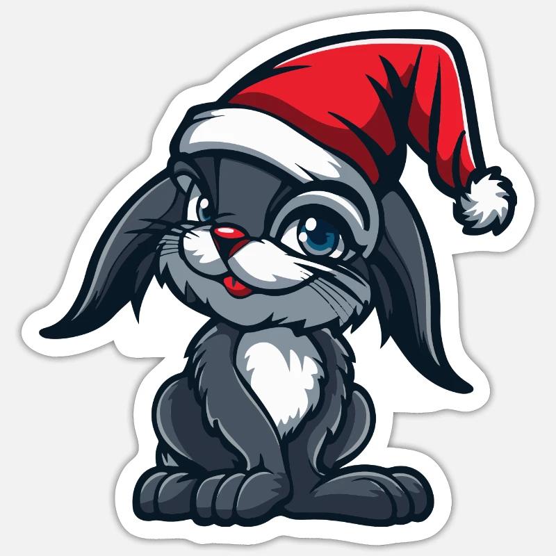 Lapin de Noël - Sticker taille S (10 x 10 cm) - blanc mat