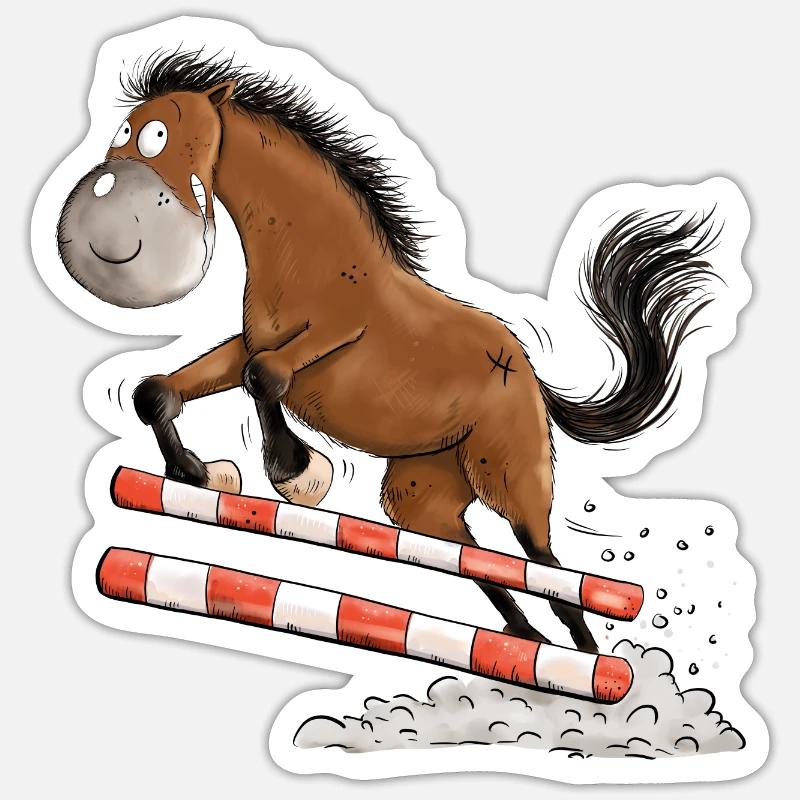 Witziges Springpferd Springreiten Tunier Pferd Sticker Größe S (10 x 10 cm)