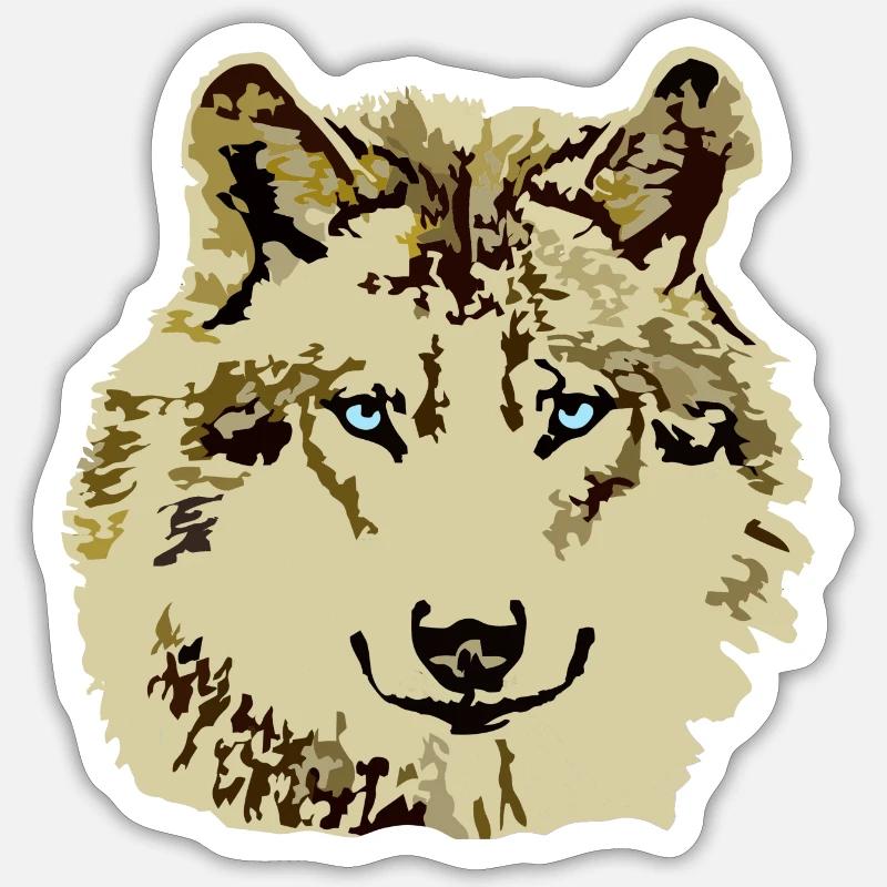 Wolf brown blue eyes - Sticker size S (10 x 10 cm) - white matte