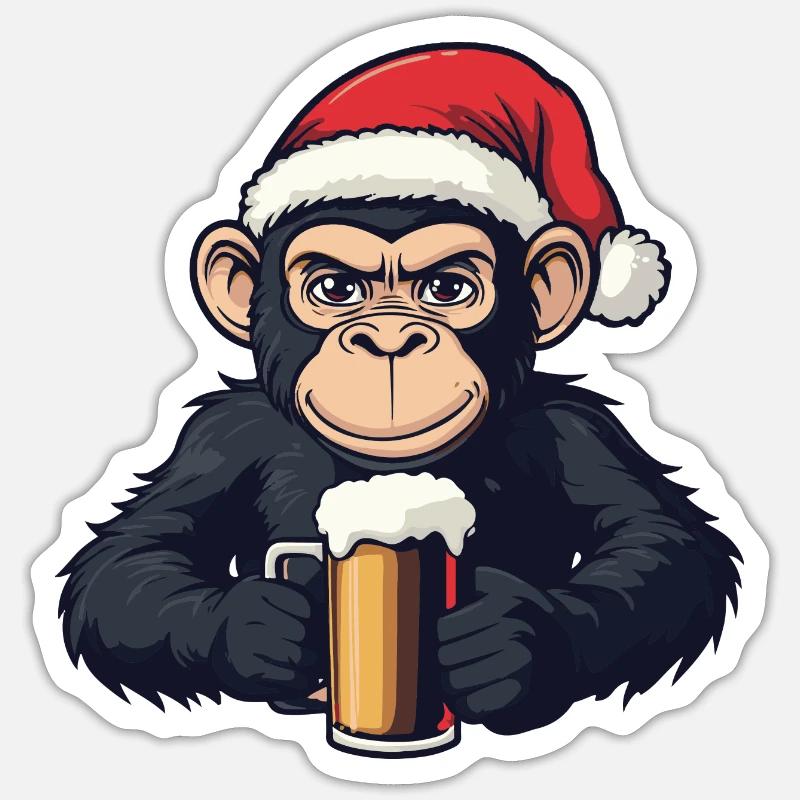 Monkey Christmas Beer Sticker size S (10 x 10 cm)