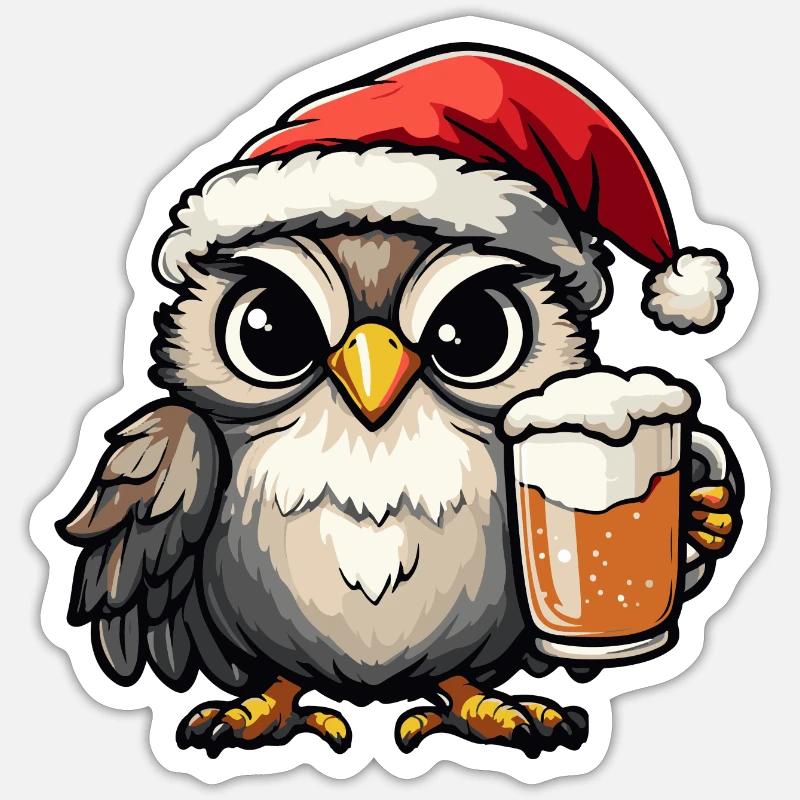 Bière de Noël Owl - Sticker taille S (10 x 10 cm) - blanc mat