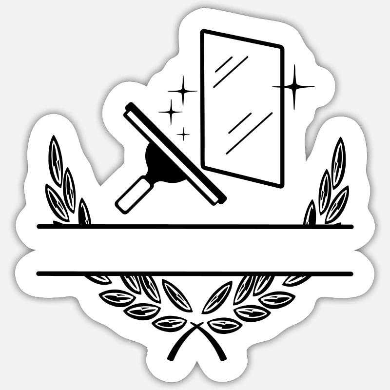 Fensterputzer-Logo im Lorbeerkranz - Sticker Größe S (10 x 10 cm) - Mattweiß