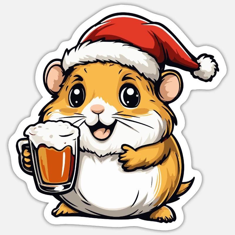 Bière de Noël Hamster - Sticker taille S (10 x 10 cm) - blanc mat