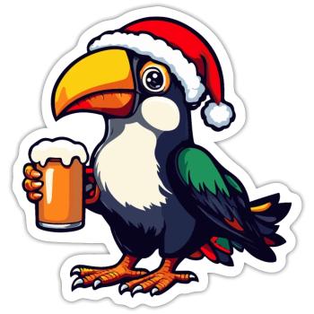 Bière de Noël Toucan Bird - Sticker taille S (10 x 10 cm) - blanc mat - Devant