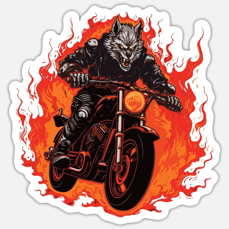 Motorcycle Biker Wolf Flame - Sticker size S (10 x 10 cm) - white matte