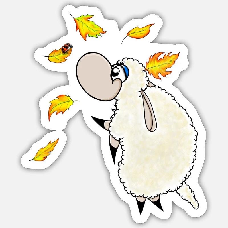 Wolly Sheepling Herbst Blätterfall Sticker Größe S (10 x 10 cm)