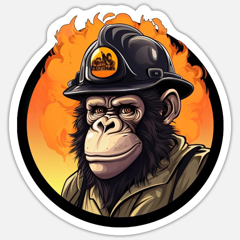 Chimpanzee Fire Brigade / Firefighter Chimpanzee - Sticker size S (10 x 10 cm) - white matte