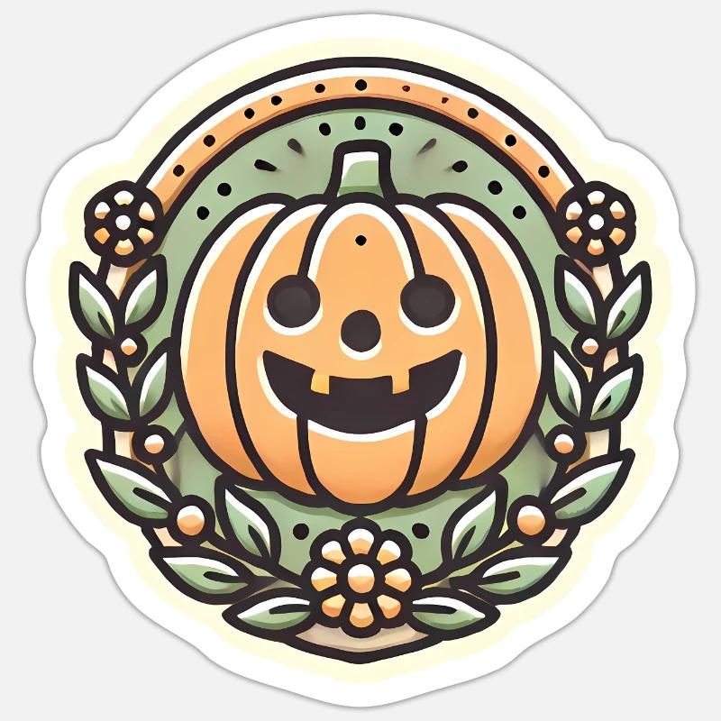 Vintage Halloween citrouille couronne badge Sticker taille S (10 x 10 cm)
