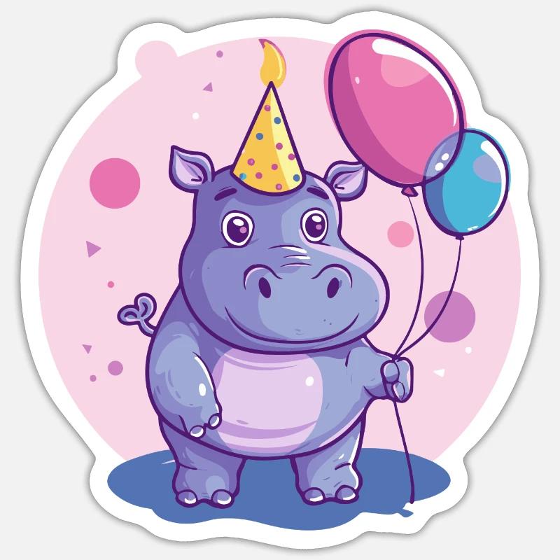 Hippopotame Anniversaire BD - Sticker taille S (10 x 10 cm) - blanc mat