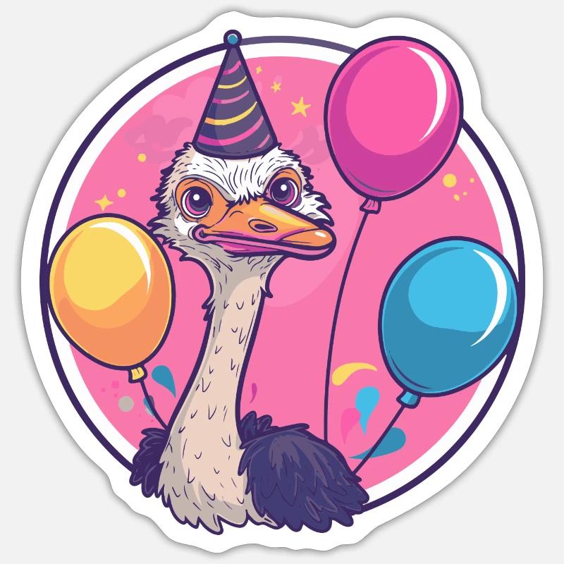 Bande dessinée d’anniversaire d’autruche - Sticker taille S (10 x 10 cm) - blanc mat