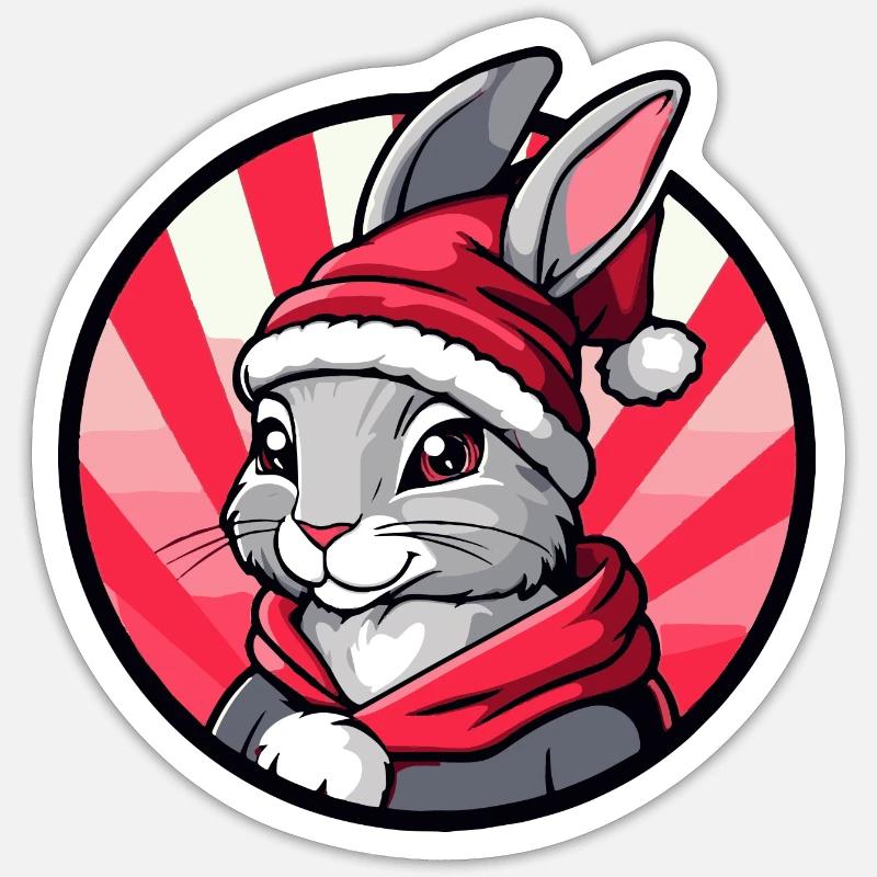 Lapin de Noël - Sticker taille S (10 x 10 cm) - blanc mat