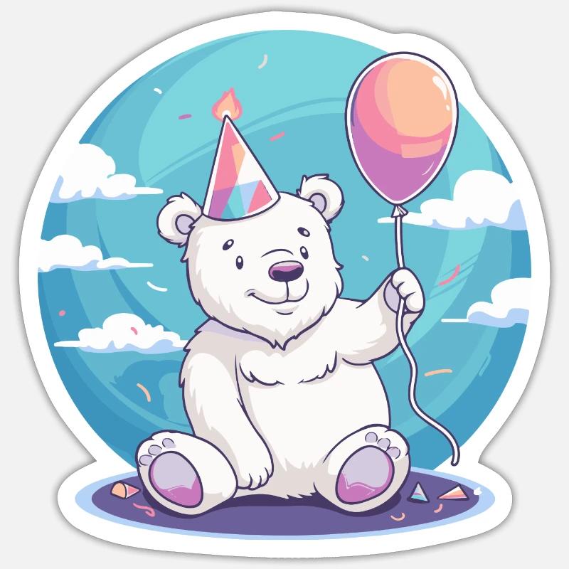 Eisbär Geburtstag Comic Sticker Größe S (10 x 10 cm)