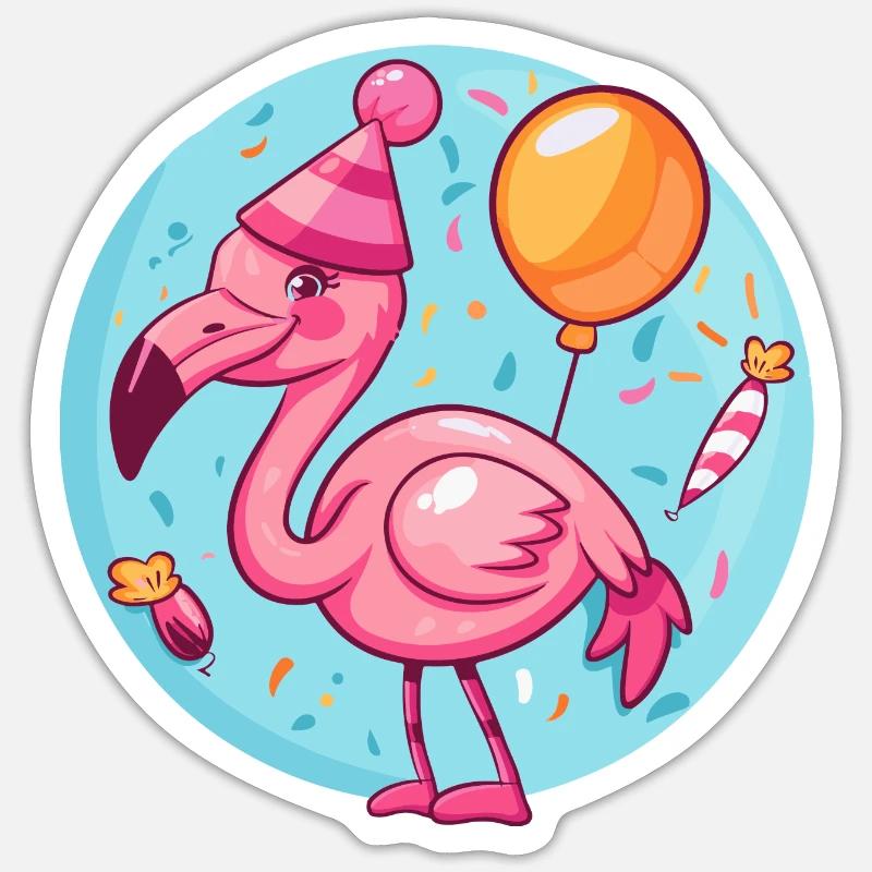 Flamingo Geburtstag Comic - Sticker Größe S (10 x 10 cm) - Mattweiß