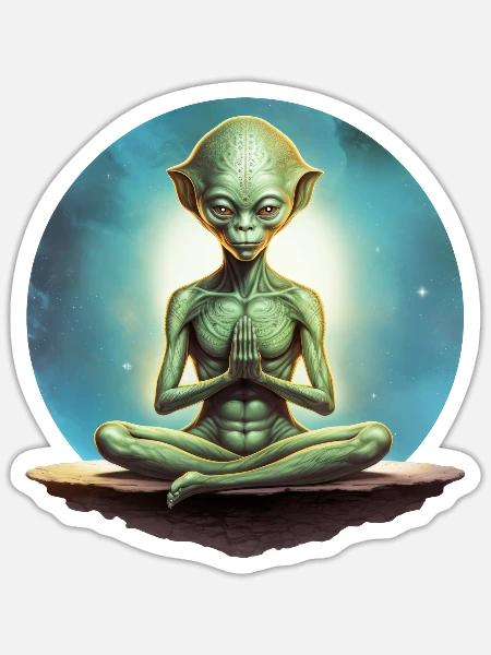 Yoga Aliens - Sticker Größe S (10 x 10 cm) - Mattweiß