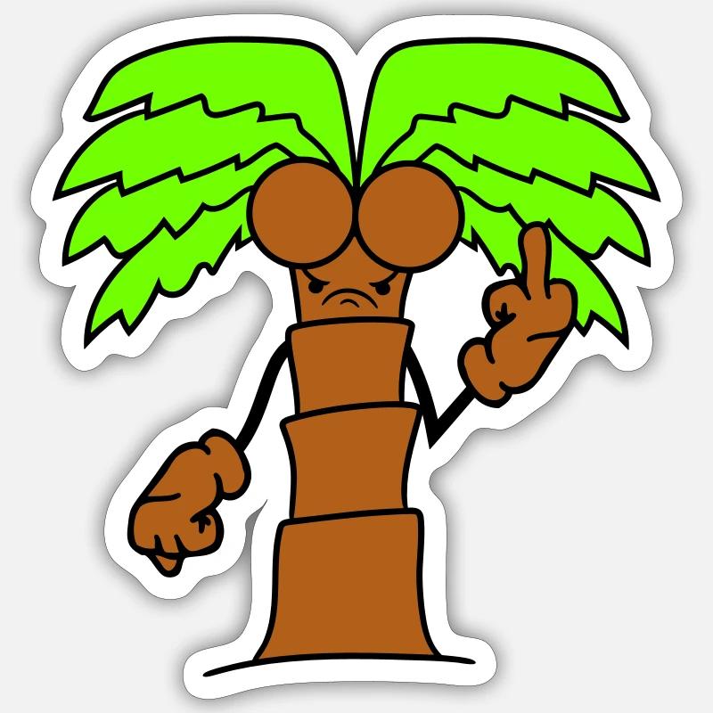 Funny Evil Palm Tree Showing Angry Middle Finger Comic Sticker size S (10 x 10 cm)