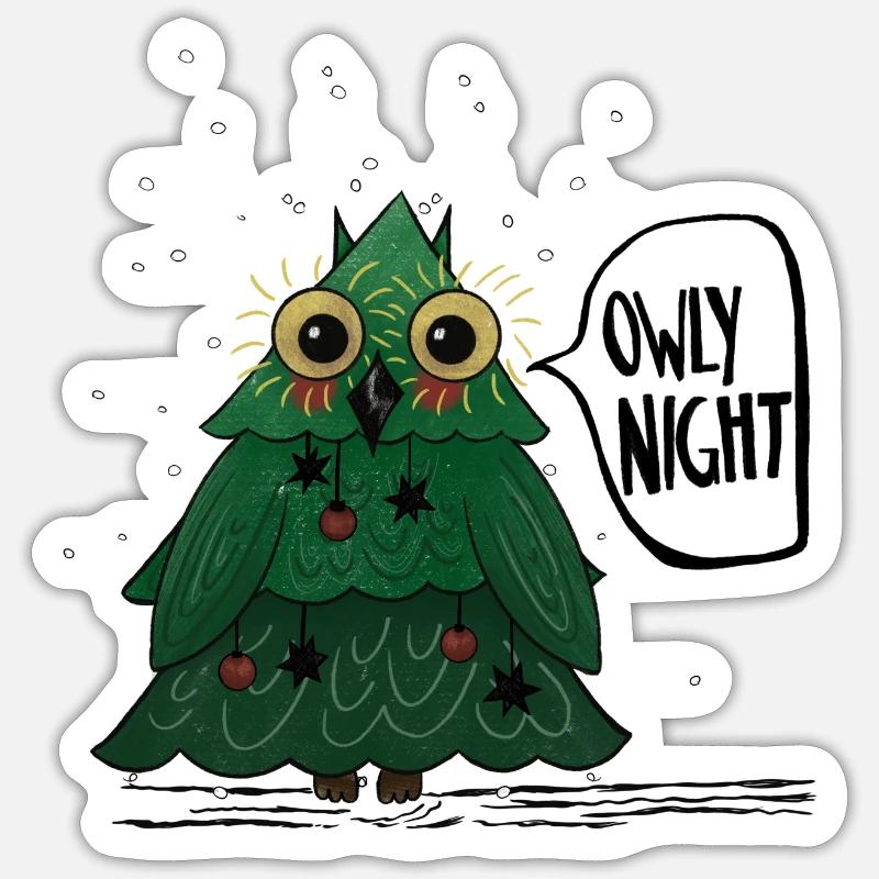 Owly Christmas Night Weihnachtsbaum Eule - Sticker Größe S (10 x 10 cm) - Mattweiß