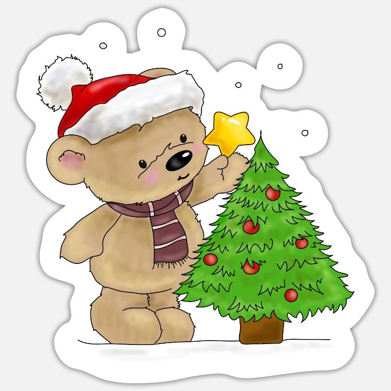 Bear decorates Christmas tree Sticker size S (10 x 10 cm)