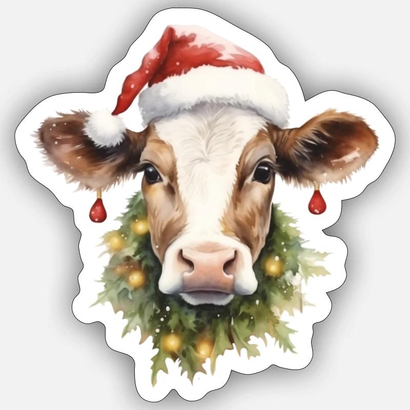 Weihnachtskuh - Sticker Größe S (10 x 10 cm) - Mattweiß