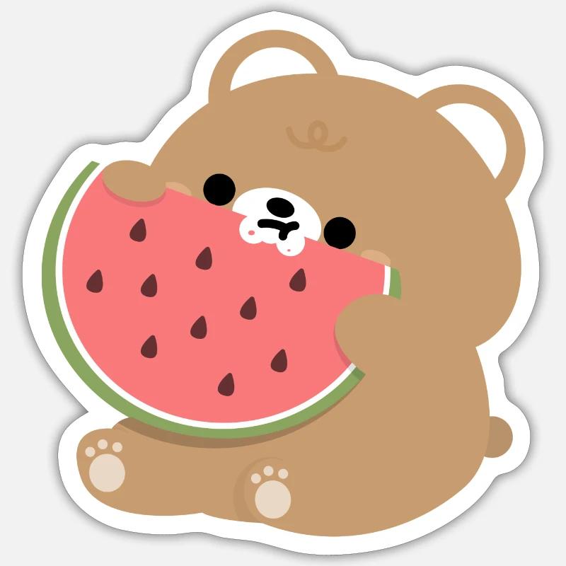 Brown Bear Watermelon - Sticker size S (10 x 10 cm) - white matte