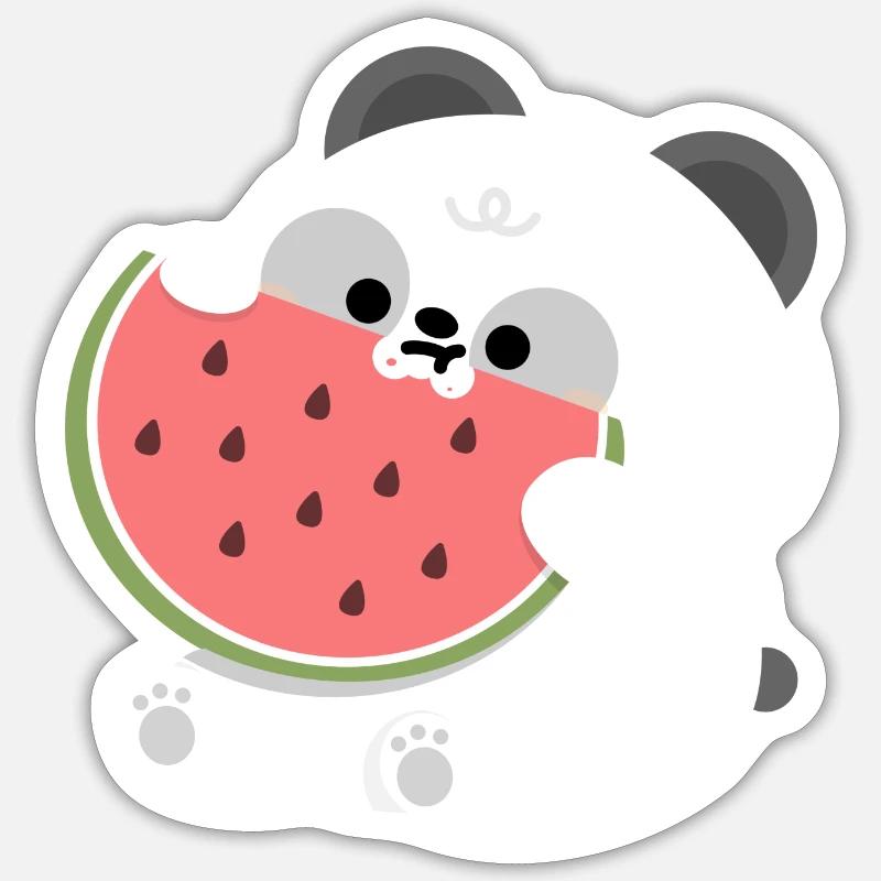 Panda Pastèque - Sticker taille S (10 x 10 cm) - blanc mat
