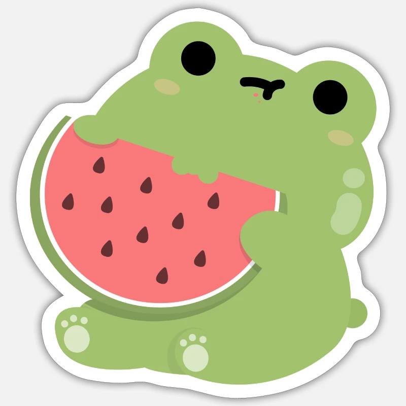 Grenouille Pastèque - Sticker taille S (10 x 10 cm) - blanc mat