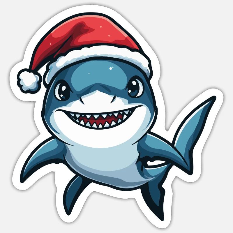 Noël requin - Sticker taille S (10 x 10 cm) - blanc mat