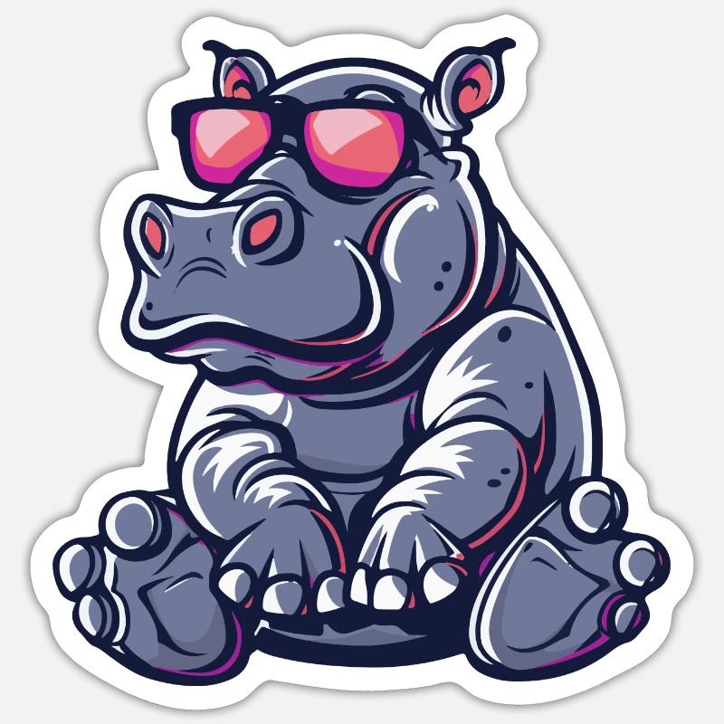 Nilpferd Comic Cool Sticker Größe S (10 x 10 cm)