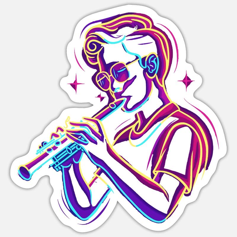 Flöte Junge Grafik Synthwave - Sticker Größe S (10 x 10 cm) - Mattweiß